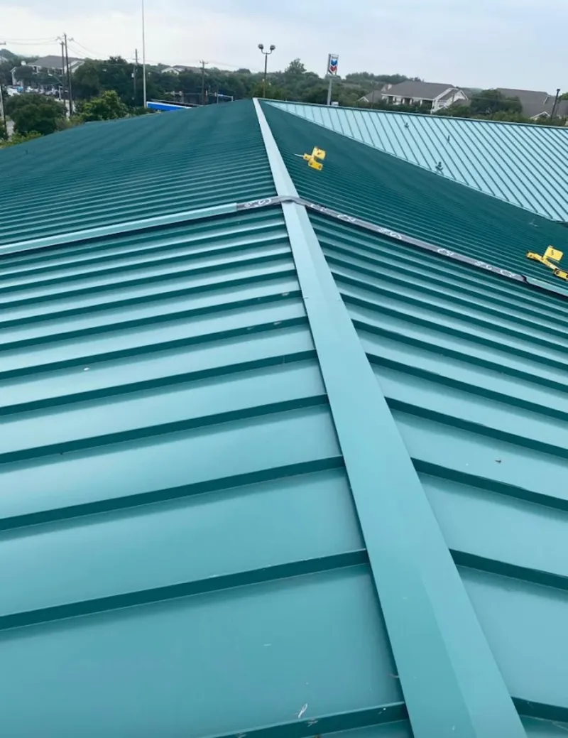 Green commercial metal roof ridge and valley for Metal Roof Repair in Clearlake